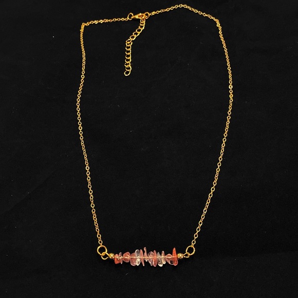 Crystal Necklace Gold Tone Semi Precious Stones Strawberry Quartz - Picture 4 of 4